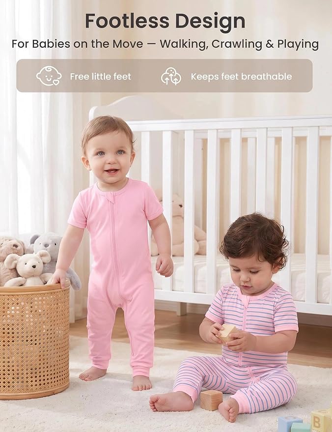 Jimonda Baby Romper Short Sleeve Cotton Pajamas 2-Way Zipper - Image 5