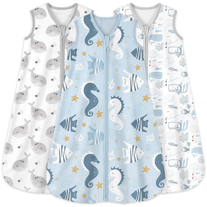 Yoofoss Baby Sleep Sack 12-18 Months 0.5 Tog Wearable Blanket for Baby, 3 Pack 100% Organic Cotton Infant Toddler Sleeping Sack 2-Way Zipper Lightweight Sleep Sack