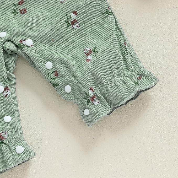 Newborn Baby Girl Clothes Ruffle Sleeve Jumpsuit Corduroy Floral - Image 7
