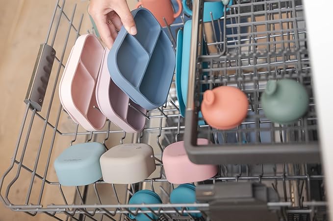 Bella Tunno Little Bites Bundle – Baby Feeding Set and Baby Led Weaning Supplies with 1 Baby Bowl, 1 Baby Plate, 3 Baby Utensils, 1 Cup, 2 Lids, 100% Food-Grade Silicone (Garden Party)