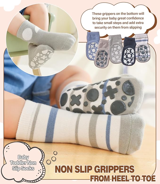 LANLEO Baby Toddler Socks with Grips Baby Toddlers Girls Boys Non Slip Grip - Image 2