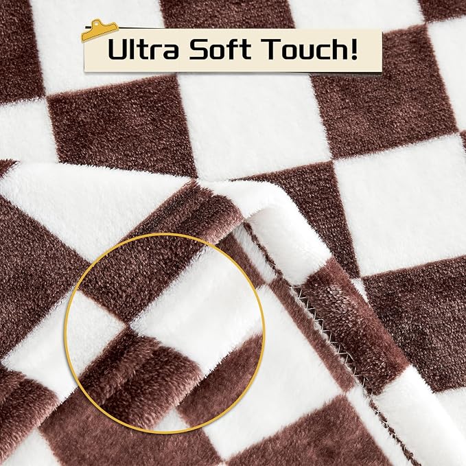 Yurhap Checkered Baby Blanket Fleece Baby Blankets Neutral - Image 6