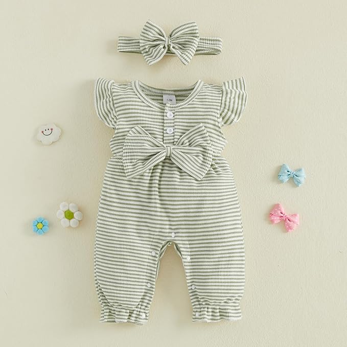 YINGISFITM Newborn Baby Girl Summer Clothes Short Sleeve Bubble Romper Bow - Image 4