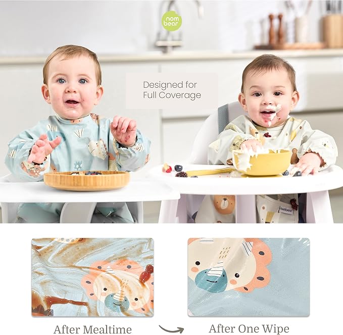 Waterproof Smock Baby Bibs for Eating | Long Sleeve Bib for Baby Led Weaning - Image 2