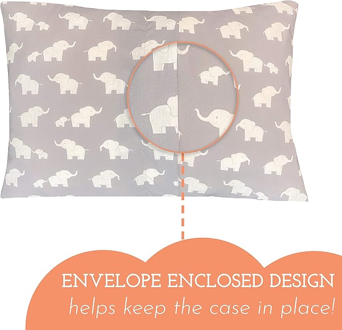 Little Sleepy Head Toddler Pillow with Pillowcase 13x18 - Kids Pillow for Sleeping - Better Neck Support Ergonomic Pillow and Toddler Pillowcase - Best Pillows for Kids (Elephant Gray)