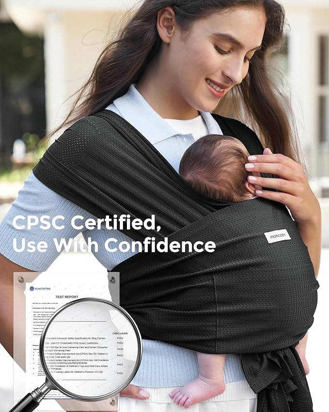 Momcozy Baby Carrier AirMesh - The Perfect Summer Water Sling for Newborns to Toddler 8-35 lbs - Cooling, Breathable and Lightweight Baby Wrap, Nice for Summer, Pool, Beach, Swimming, Black