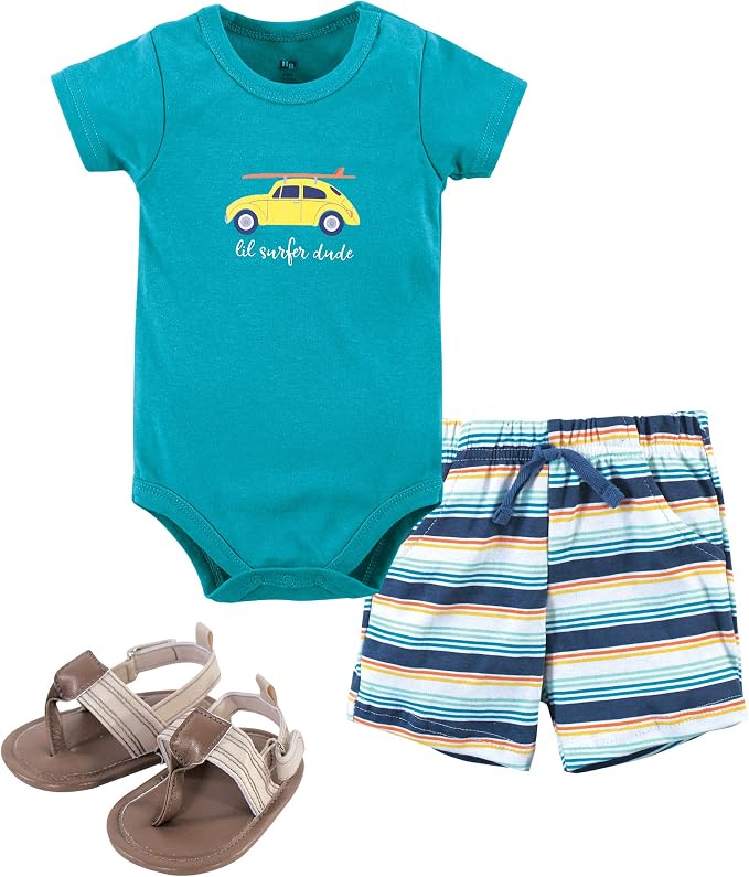 Hudson Baby Unisex Baby Cotton Bodysuit, Shorts and Shoe Set by HudsonBaby