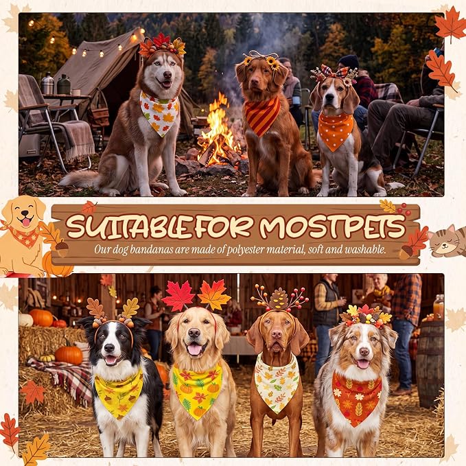 50 Pcs Fall Dog Bandanas Bulk Autumn Pumpkin Maple Leaves Pattern - Image 6