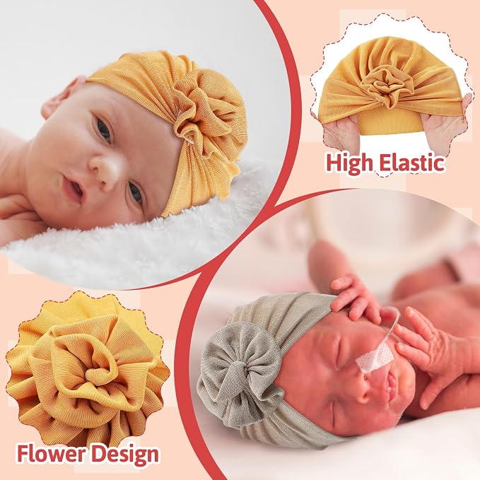 10 Pcs Preemie Hats Cotton Preemie Caps Bows Turban Premature Baby Boys Girls - Image 5