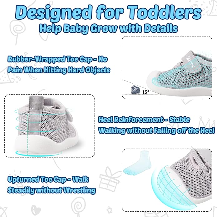 Baby Walking Shoes Toddler Girl Boy Soft Sole Breathable Cotton Canvas Shoes Infant Lightweight Non-Slip Safer Slip-on First Walkers Shoes Casual Tennis Wide Sneakers Rubber Soles Running Outdoor