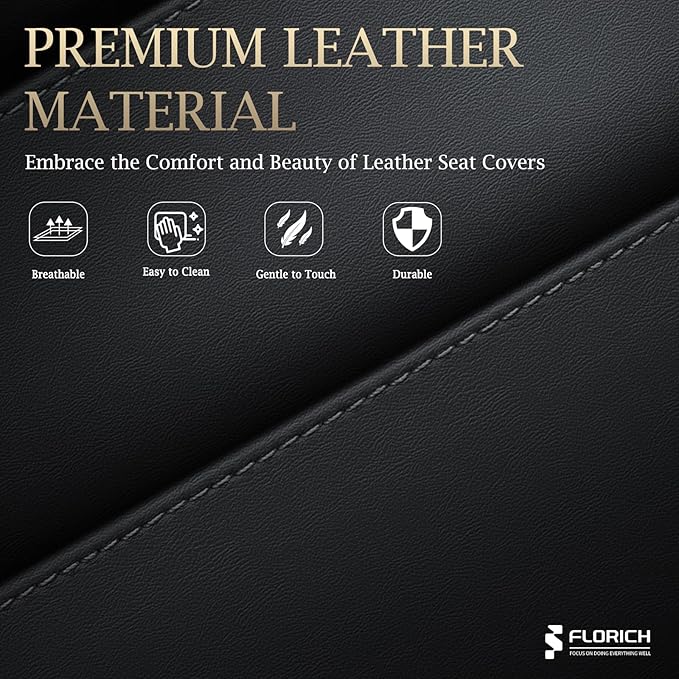 FLORICH Rear Seat Covers Leather Car Seat Covers Waterproof Back Seat Cover Automotive Seat Covers Universal Seat Cushion Protector for Most Cars Trucks SUV-Black&Beige