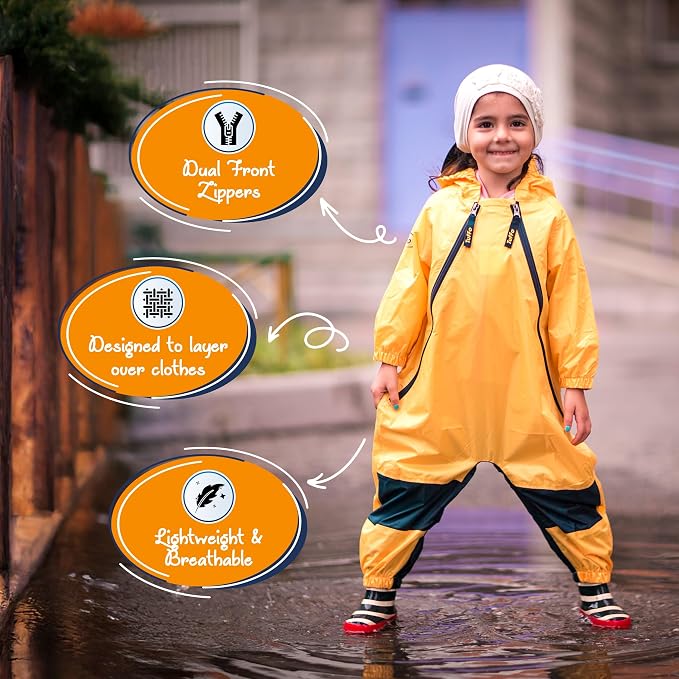 Tuffo Muddy Buddy Kids Waterproof Rain Suit One-Piece Coverall, Dual Zippers - Image 8