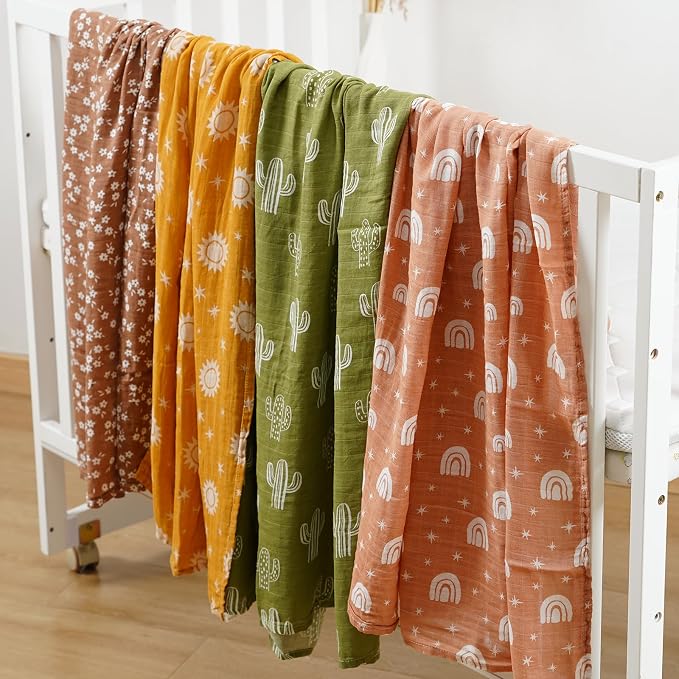 4 Set Muslin Swaddle Blankets Receiving Blanket - Image 3