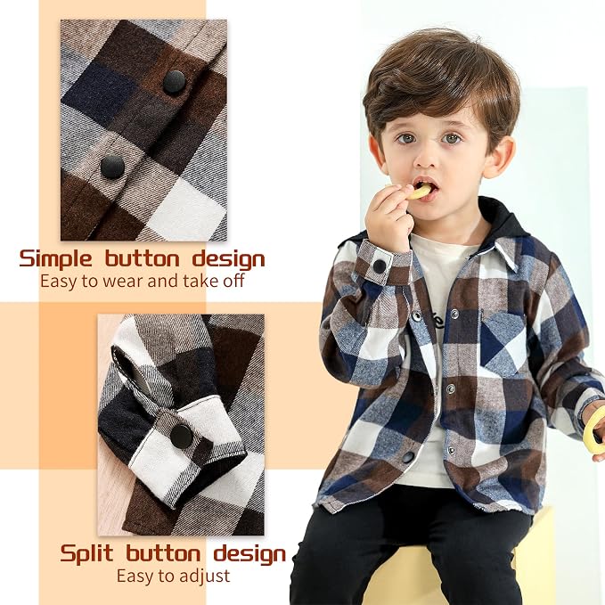 YOUNGER STAR Toddler Kids Boys Girls Flannel Hooded Plaid Shirt Button Baby Red - Image 6