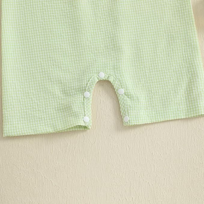 Newborn Baby Boys Sleeveless Seersucker Romper One Piece Straps Overalls - Image 6