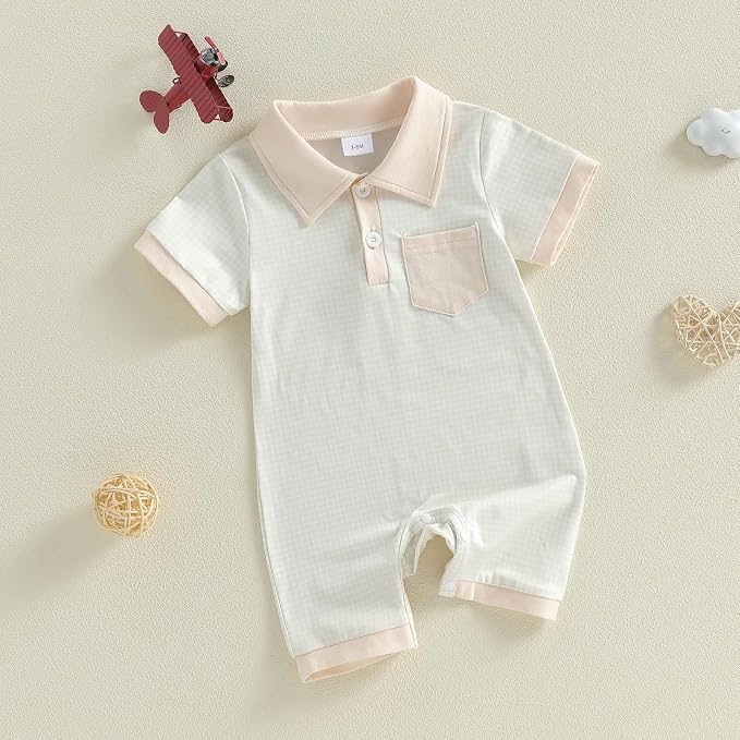 FOCUSNORM Newborn Baby Boy Summer Clothes Short Sleeve Lapel Jumpsuit Collar - Image 6