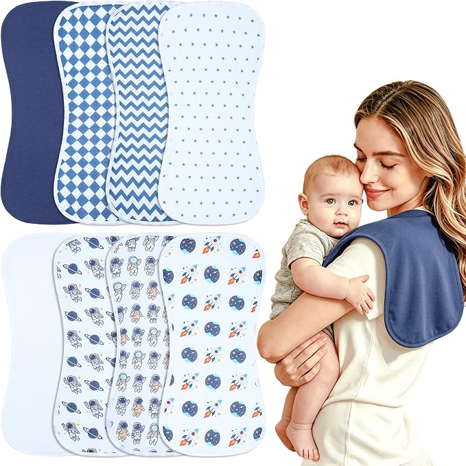 Baby Burp Cloths 8-Pack, Waterproof Burping Cloths, 4-Layer Super Absorbent & by Benoxine