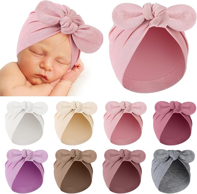 Suhine 8 Pcs Preemie Hats for Baby Girls Boys Cotton Premature Knot Hats by Suhine