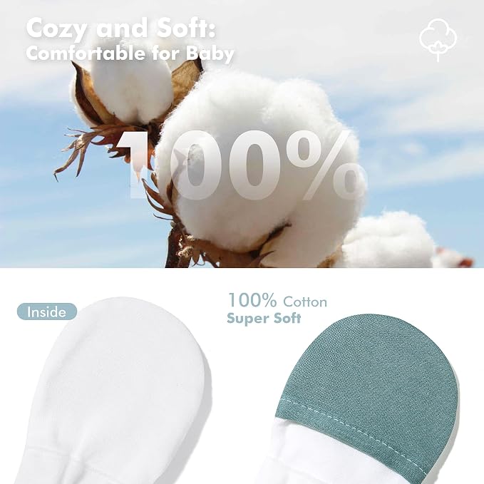 Baby Newborn No Scratch Mittens Stay On, 100% Cotton Adjustable 0-12M | Soft - Image 5