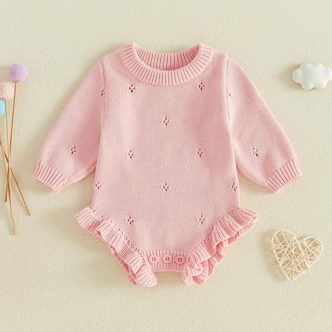 Mubineo Baby Girl Fall Winter Clothes Basic Plain Cute Sweater Romper Outfit - Image 3