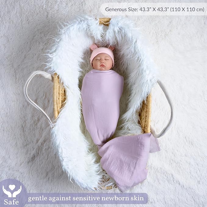Meracorallo Muslin Swaddle Blanket, 100% Cotton Receiving Blanket, Lavender | - Image 2