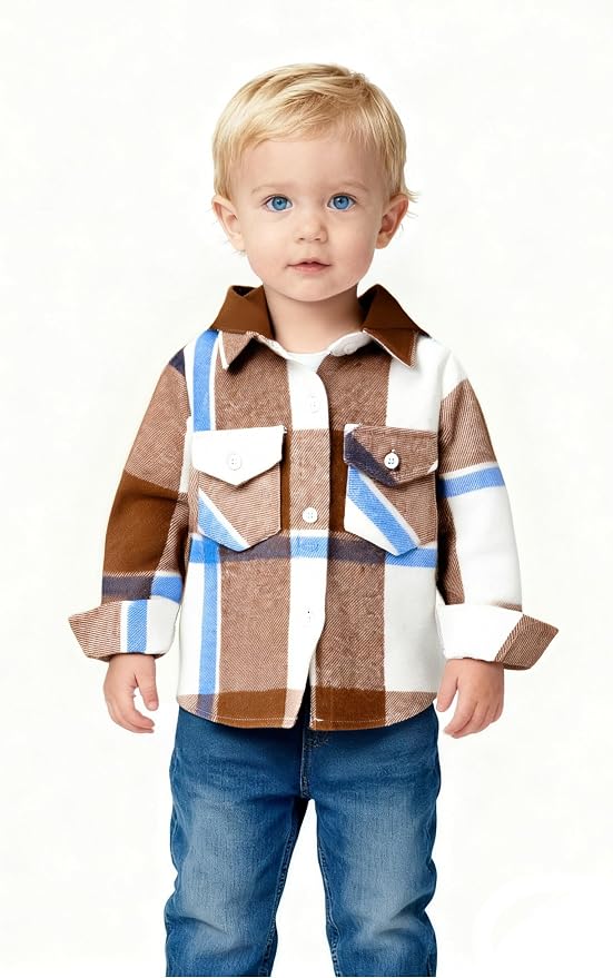 YOUNGER STAR Toddler Kids Boys Girls Flannel Hooded Plaid Shirt Button Baby Red - Image 2