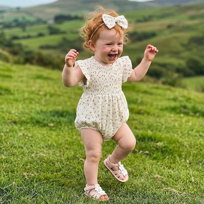 Kavousa Newborn Baby Girl Clothes Summer Bubble Romper Headband Outfit - Image 2