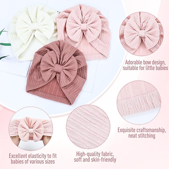 Cinaci 6 Pack Nursery Hospital Caps Bonnets Beanies Headwraps Turban Hats - Image 3