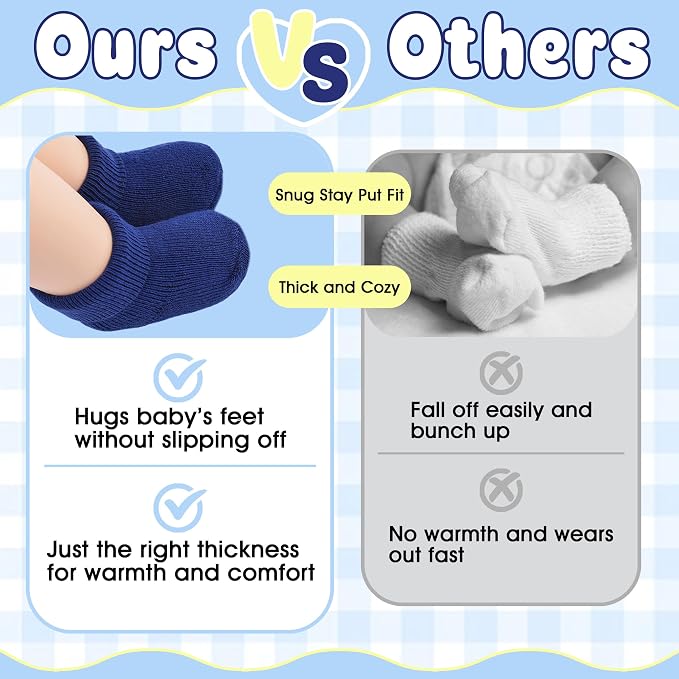 8 Pairs Newborn Socks Thick Cotton Terry Turn Cuff Baby Socks 0-6 Months Cute - Image 3