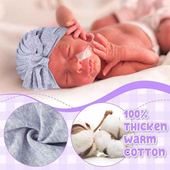 10 Pcs Preemie Hats Cotton Preemie Caps Bows Turban Premature Baby Boys Girls - Image 5