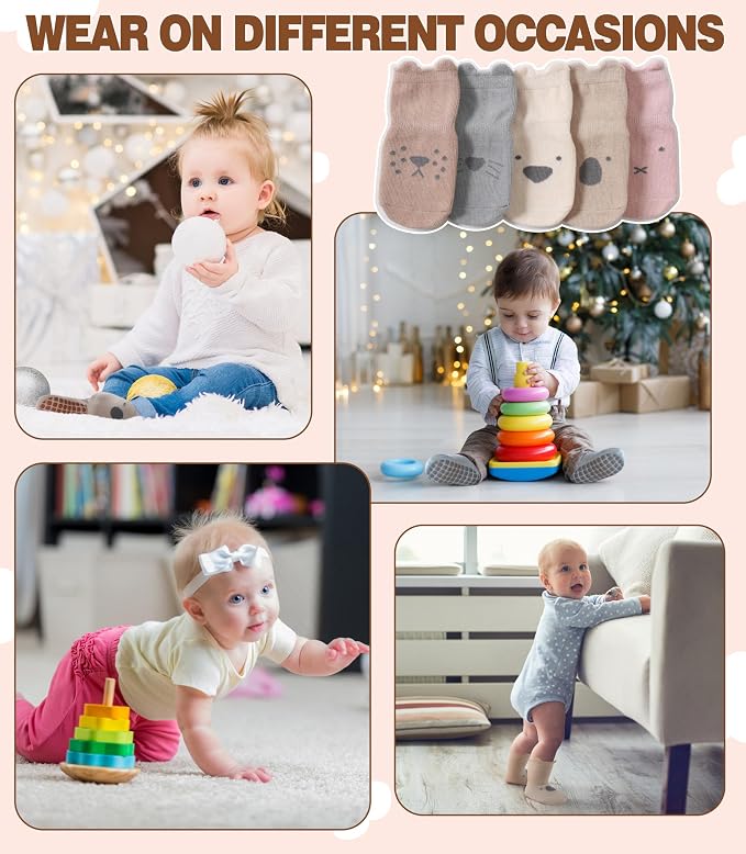 LANLEO Baby Toddler Socks with Grips Baby Toddlers Girls Boys Non Slip Grip - Image 5