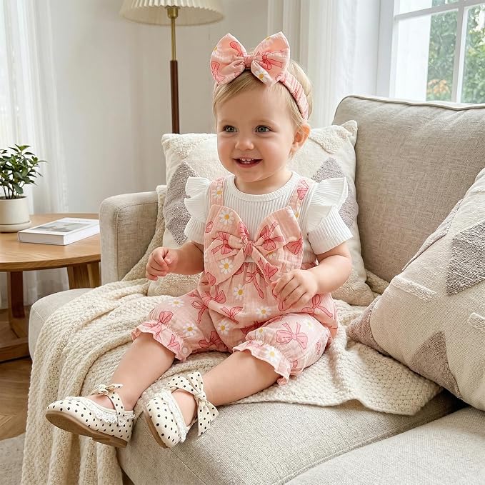 YINGISFITM Newborn Baby Girl Summer Clothes Short Sleeve Bubble Romper Bow - Image 3