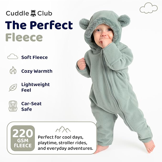 Cuddle Club Fleece Baby Bunting Bodysuit Hoodie, Newborn - Image 4