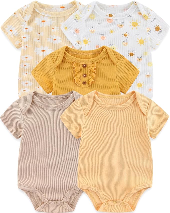 Baby Bodysuits Ribbed Mix Summer Newborn Boy Girl Clothes 5-pack | Multiple by ZAVBABY
