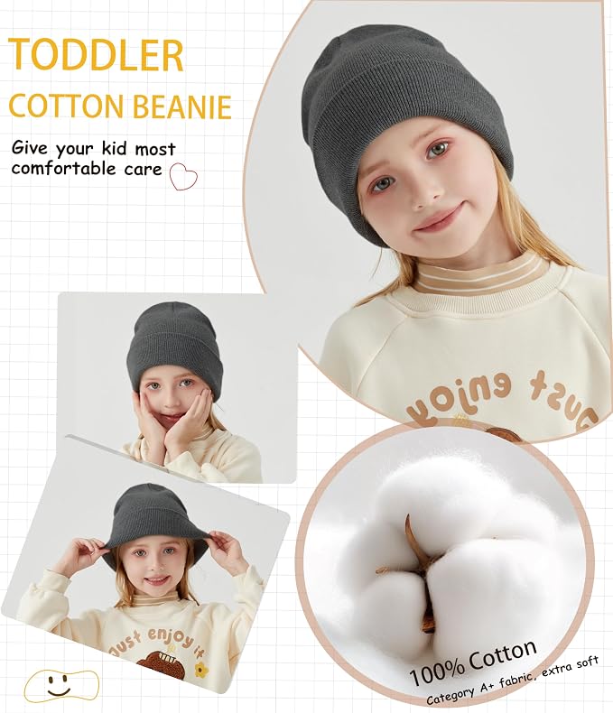 ROYBENS 100% Cotton Baby Beanie Cute Toddler Winter Hat Knit Caps Ages 0-8 | - Image 2
