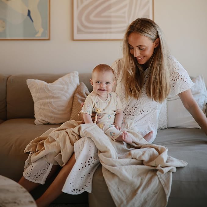 mushie Muslin Baby Swaddle Blanket | 100% Organic Cotton (Kites)