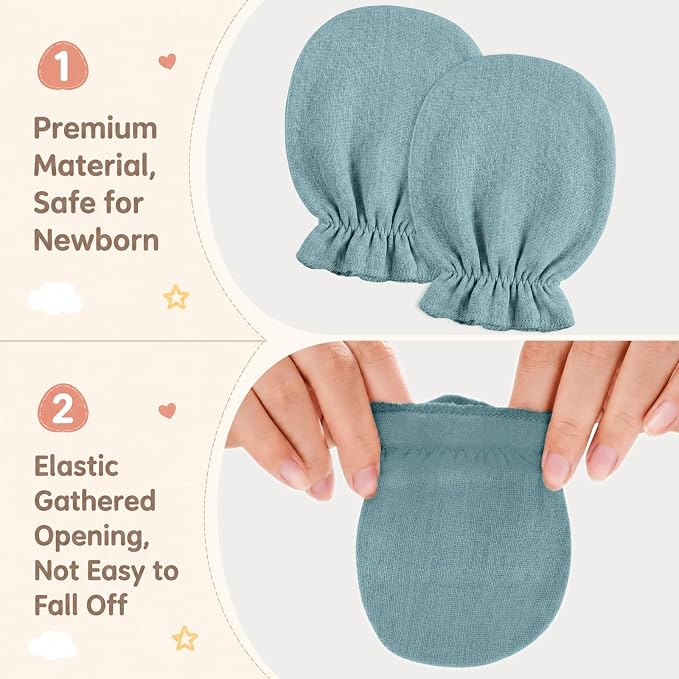Muslin Baby Mittens for Newborn Cotton No Scratch Soft Gloves 0-6 months | - Image 3
