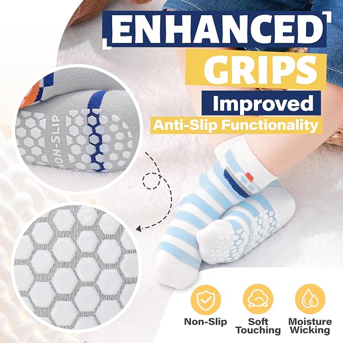 ANTSANG 12 Pairs Baby Girls Boys Toddlers Kids Crew Cotton Grips Socks | Smooth - Image 4