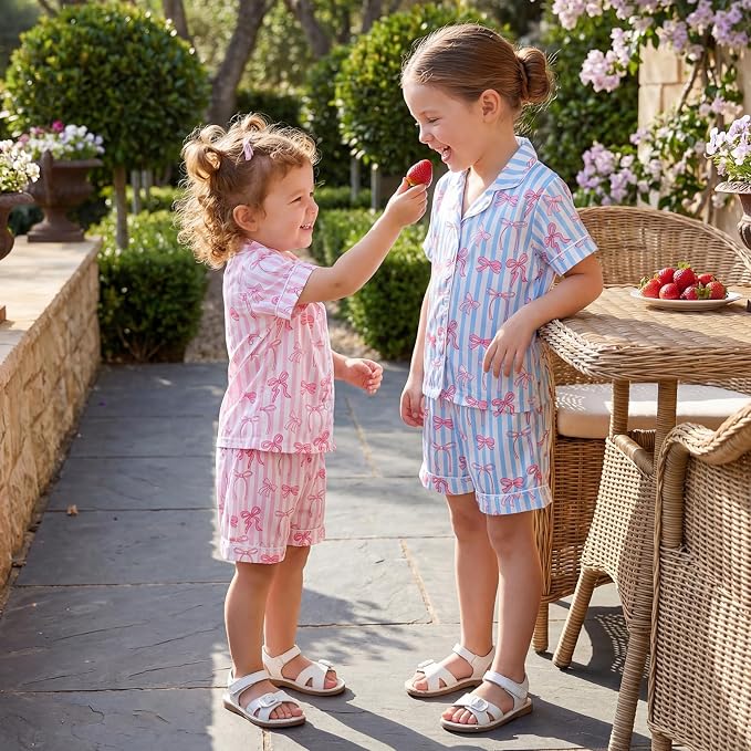 Kuriozud Toddler Baby Girl Pajamas Set Summer Floral Short Sleeve Button Down - Image 4