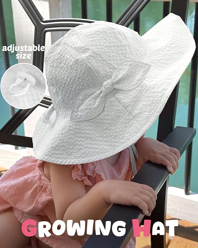 HONGTEYA Baby Sun Hat Toddler Girl Beach Hat Adjustable Outdoor Summer Hat UPF 50+ Sun Protection Wide Brim Infant Kids