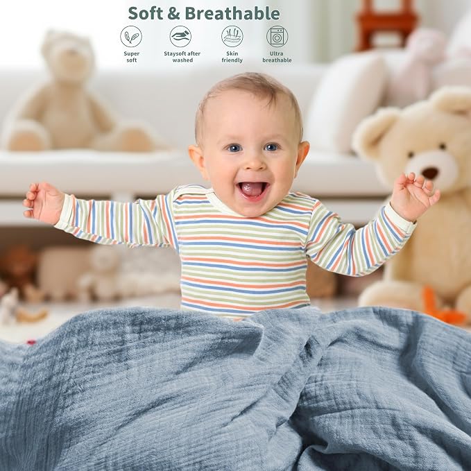 Muslin Swaddle Blankets for Newborn, 2 Pack Breathable Soft Receiving Blanket - Image 4