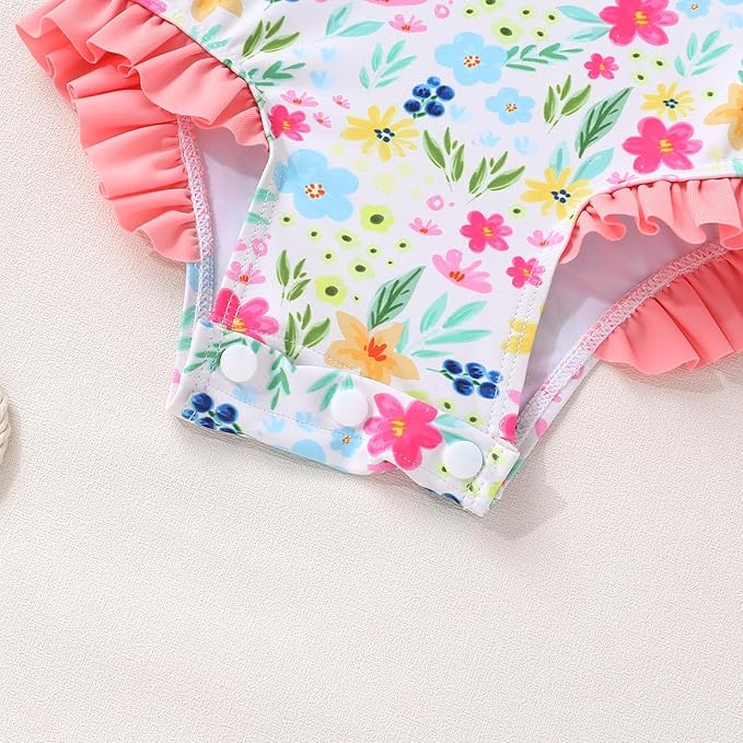 YOUNGER TREE Infant Baby Girls Swimsuit Long Sleeve Swimsuits One Piece Swimsuit Solid Color Bathing Suit with Hat, UPF 50+