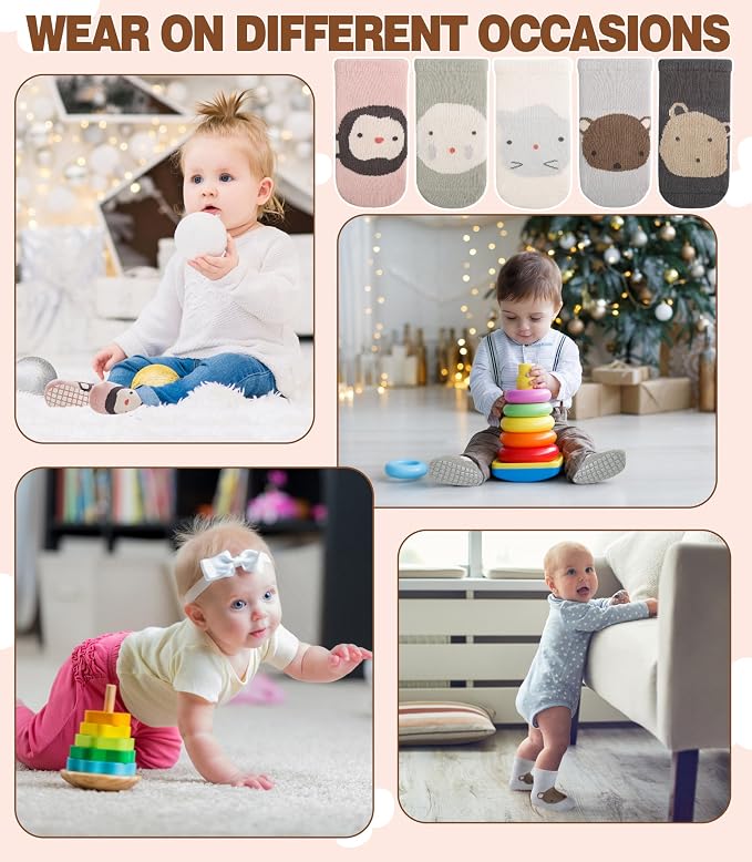 LANLEO Baby Toddler Socks with Grips Baby Toddlers Girls Boys Non Slip Grip - Image 5