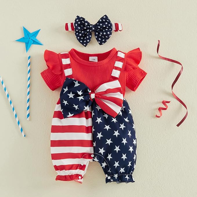 YINGISFITM Newborn Baby Girl Summer Clothes Short Sleeve Bubble Romper Bow - Image 5