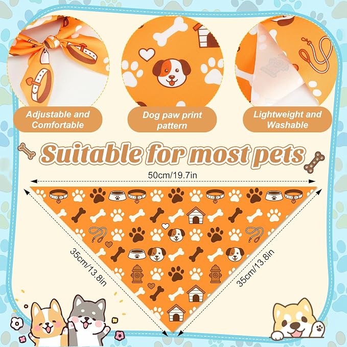 50 Pcs National Dog Day Dog Bandanas Bulk Pastel Paw Prints Pattern - Image 3