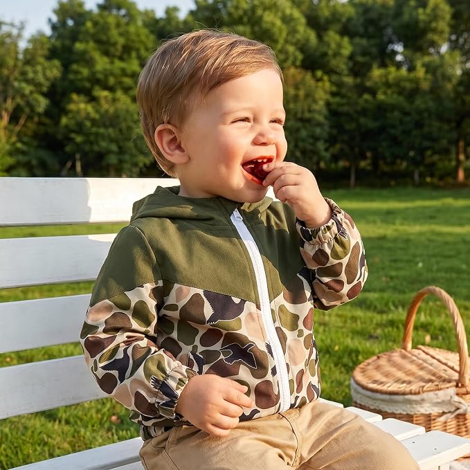 Toddler Baby Boy Windbreaker Jacket Camo Zipper Hooded Rain Coat - Image 5