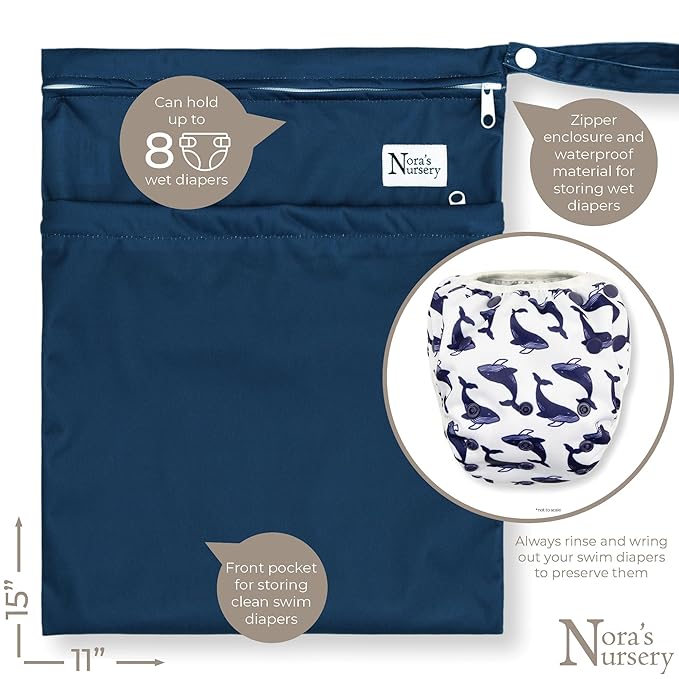 Nora's Nursery Reusable Swim Diapers and Wet Bag - One Size Fully Adjustable - Big Splash Unisex 3 Pack with Wet Bag
