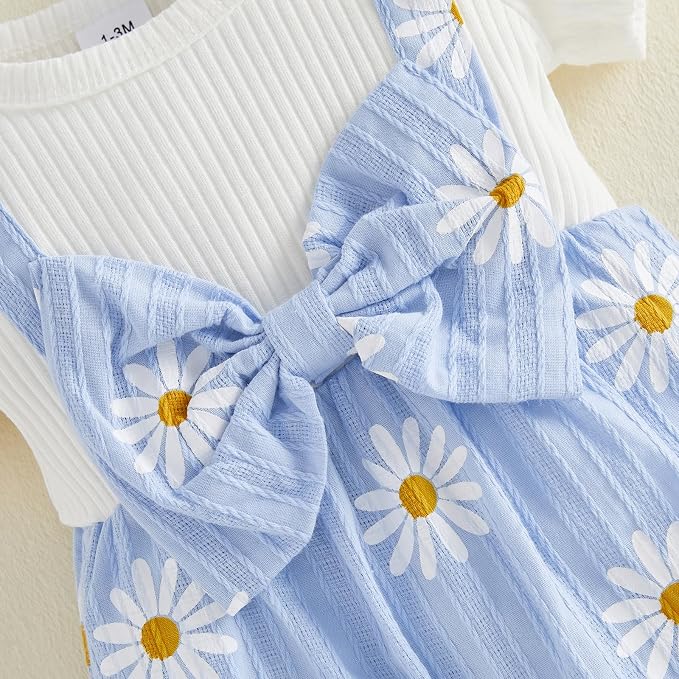 YINGISFITM Newborn Baby Girl Summer Clothes Short Sleeve Bubble Romper Bow - Image 8