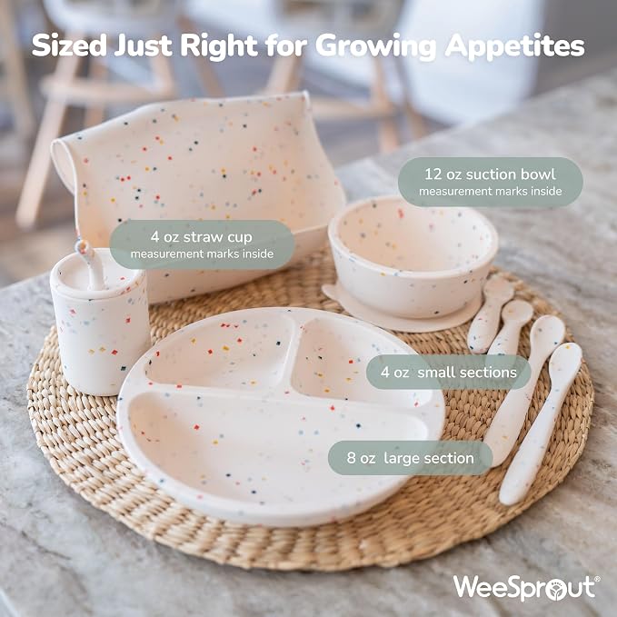 WeeSprout Baby Led Weaning Bundle, Silicone Suction Bowl, Bib & Cup, Develops - Image 3