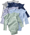 Butterblu Ashley 5-Pack Long Sleeve Ruffle Shoulder Bodysuits 100% Cotton | by Butterblu